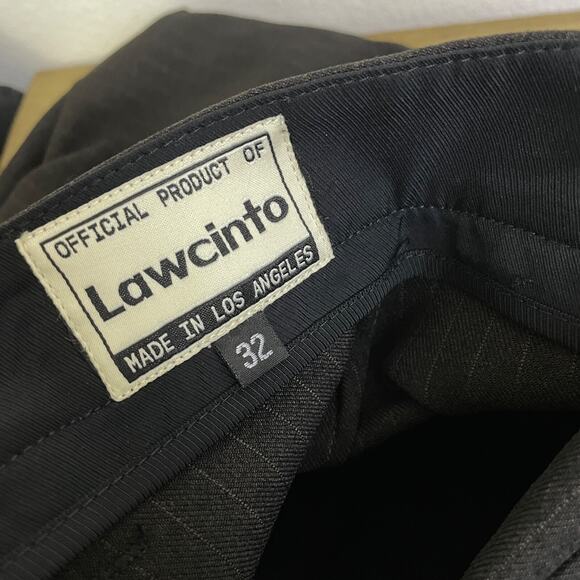 LawCinto SHEPHERD Pinstripe Slacks 32 Brown Trousers Relaxed Pleated NWOT - Picture 9 of 11